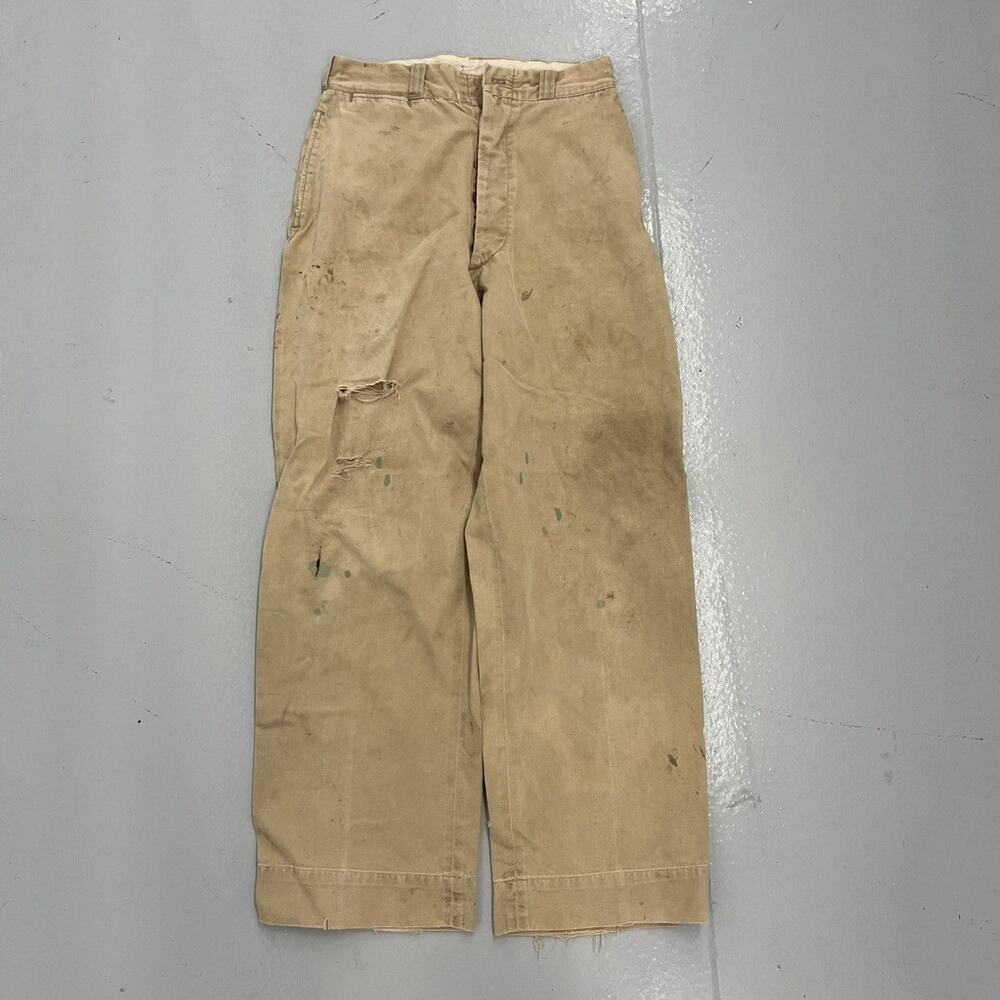 Vintage WW2 Tan Military Buttonfly Sanforized Chinos 26x28